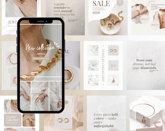 Luxus Schmuck Instagram Vorlagen, Canva für Schmuck Business Social Media Bundle