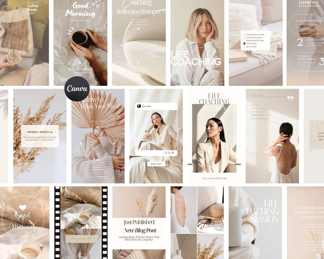 Instagram Stories Neutral Aesthetic Canva Templates for Coaches | 140 ...