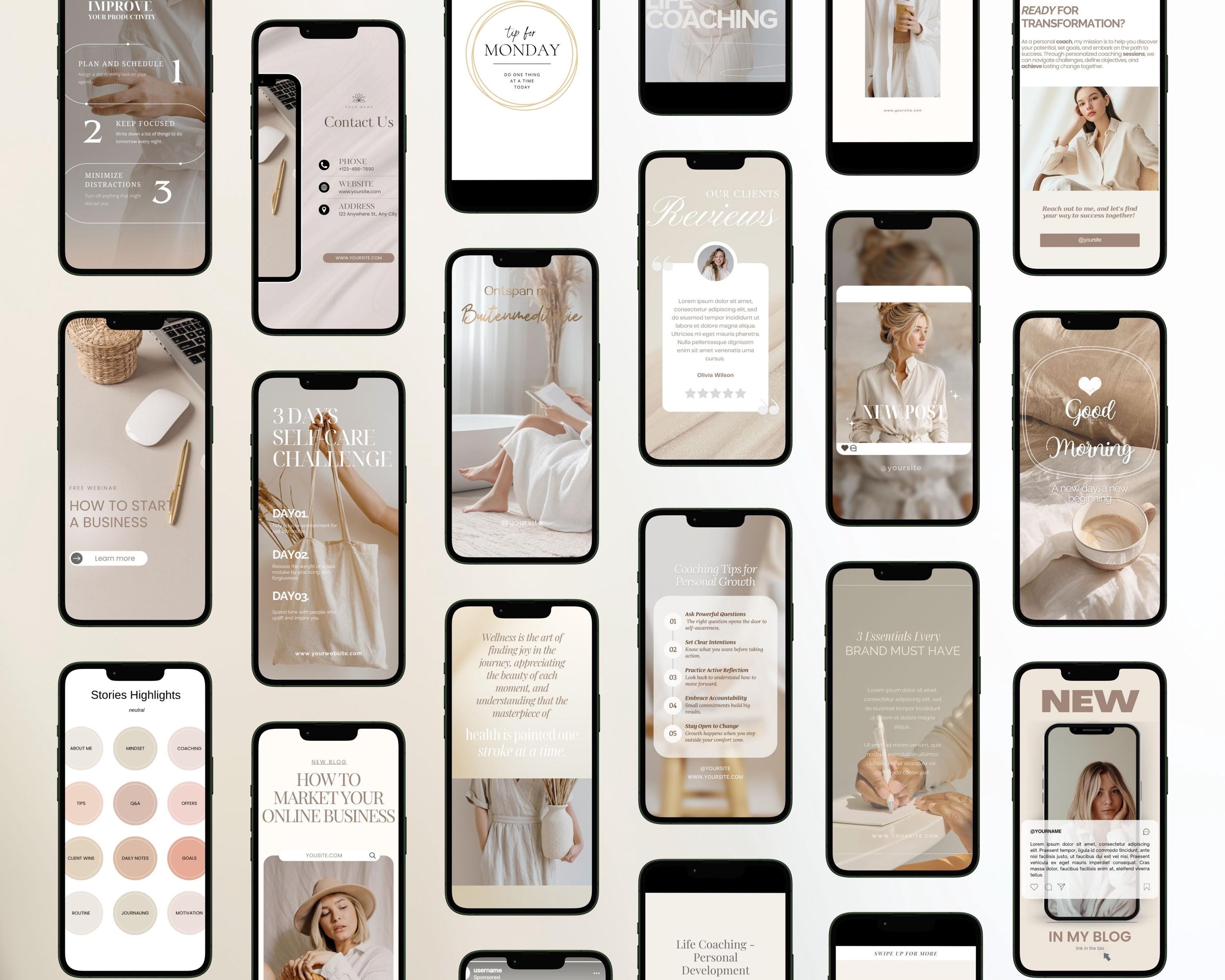 Mega Coaching Instagram Template Bundle | Minimalist Beige Aesthetic ...