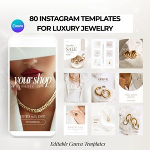 Plantillas de Instagram para joyería de lujo / Paquete de publicaciones e historias de Canva para negocios de joyería