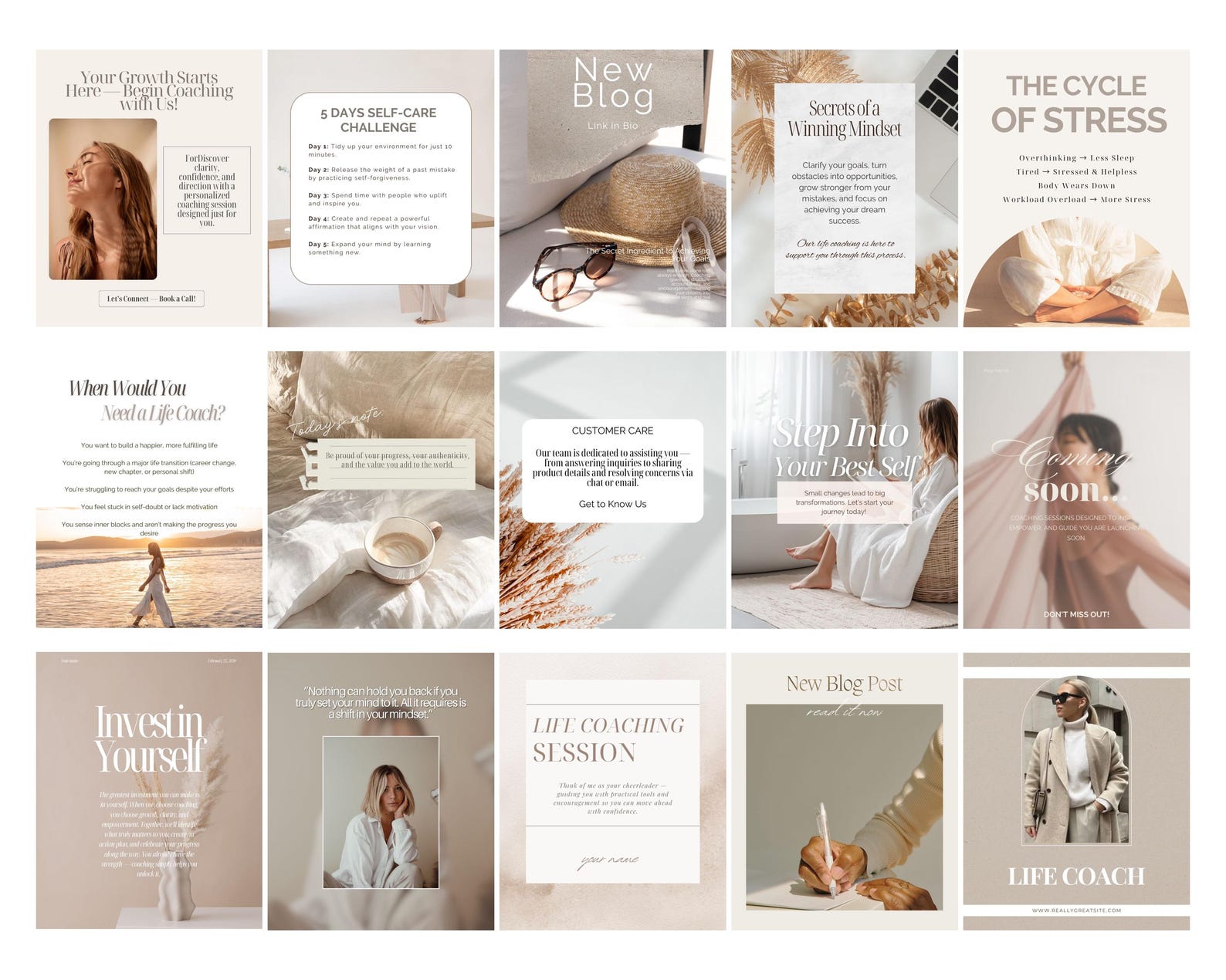 Mega Coaching Templates Neutral Instagram Bundle | Minimalist Beige ...