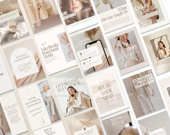 Mega Coach Instagram Template Bundle | Minimalistisches Instagram Canva Pack für Life & Mental Gesundheitscoaches