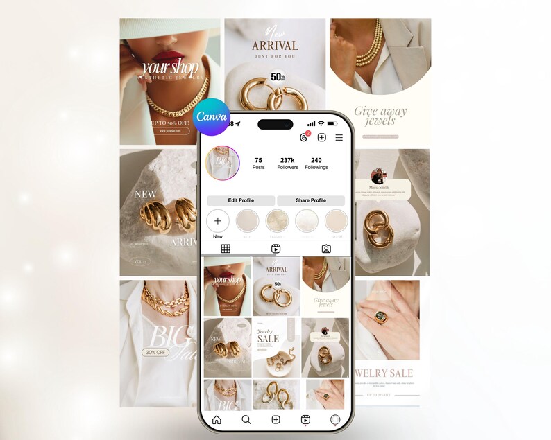 Luxury Jewelry Instagram Templates, Trendy Canva for Template ...