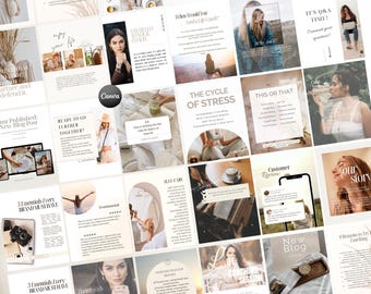 Trendy Coaching Instagram Templates, Neutral Canva Coach Template, Social Media Coaches