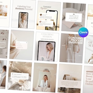 Lot de modèles Instagram Mega Coaching, esthétique beige minimaliste pour les entraîneurs, modèles Canva, entraîneur des médias sociaux image 1
