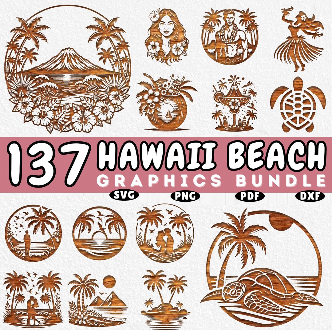 137 Hawaii Beach Laser Engraving SVG Bundle: Tropical Scene, Laser Cut ...