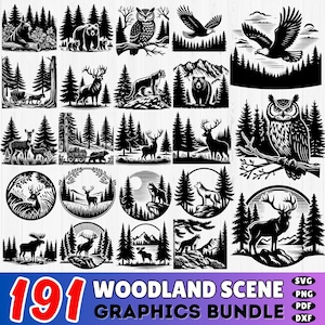 191 Woodland Scenes SVG Bundle | Forest Nature Landscape DXF | Wildlife Clipart for Cricut Crafts | Deer Trees Camping Cut Files Set