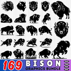 169 Bison SVG Bundle | Buffalo Silhouette Cut Files | Western Wildlife SVG | Bison DXF for Cricut Projects | Rustic Animal Clipart