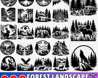 228 Wald Landschaft SVG Bundle | Berg, Baum, Natur Clipart (digitaler Download)