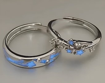 Handmade Premium Glow in the Dark "Stars" Couple Rings adjustable size gift him her for women men gift ideas relationship love
