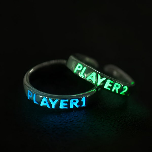 Handmade Premium Player 1 & Player 2 Glow in the Dark Couple Rings adjustable size different variations for gamers  relationship friendship