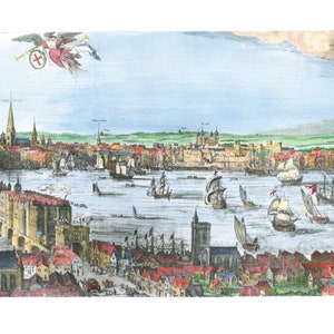 Hand coloured Panorama of London from 1616 image 3