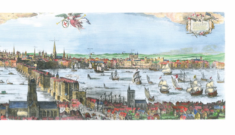 Hand coloured Panorama of London from 1616 image 3