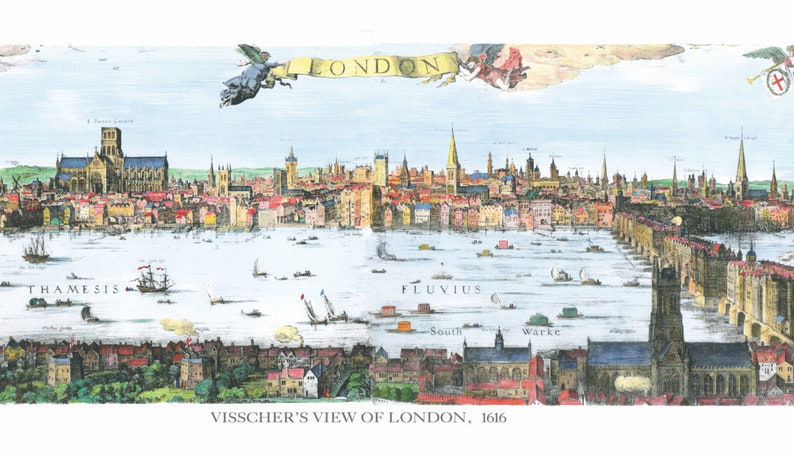 Hand coloured Panorama of London from 1616 image 1