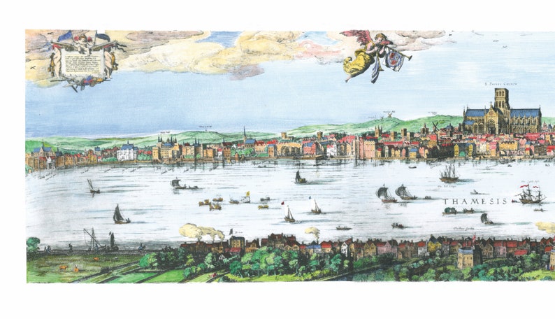 Hand coloured Panorama of London from 1616 image 2
