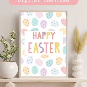 Happy Easter Egg Printable | Easter Wall Art | Egg Art | Easter Decor | Easter Digital Download | Colorful Easter Wall Art