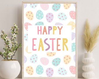 Afdrukbaar vrolijk paasei | Muurkunst Pasen | Eikunst | Paasdecoratie | Digitale download Pasen | Kleurrijke paaskunst aan de muur