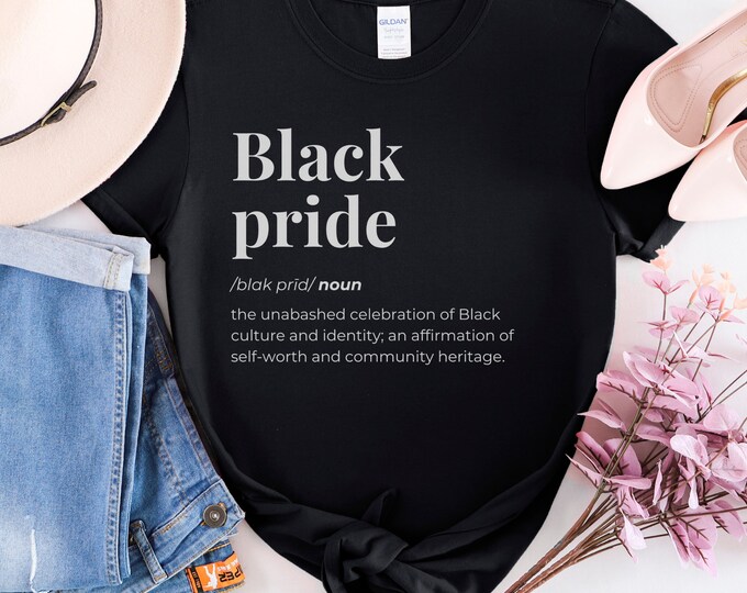 Featured listing image: Black Pride Quote Unisex Softstyle T-Shirt, Aesthetic, Tees for Black Men, Black Women, T-Shirt Black for Author, Melanin Shirt, Afro Shirt