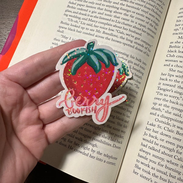 Berry Bookish Glitter Strawberry Kindle Sticker | Cheeky Quote kindle sticker | funny waterproof sticker