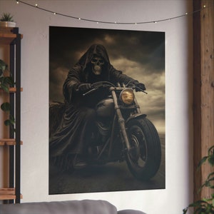 Grim Reaper Motorcycle Unframed Print, Wall Art, Poster Print, Man Cave, Motorbike, Harley-Davidson, Biker, Outlaw, Rock n roll, Heavy metal