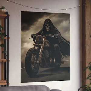 Grim Reaper Motorcycle Unframed Print, Wall Art, Poster Print, Man Cave, Motorbike, Harley-Davidson, Biker, Outlaw, Rock n roll, Heavy metal
