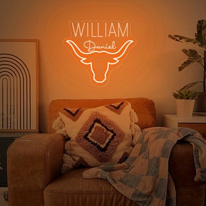 Benutzerdefinierte Western Bull Horn LED Neon Baby Namensschild