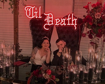Til Death Neon Sign| Goth Lover Gift| Old English Decor| Personalized Wedding Sign| Custom Name Gothic Wedding Sign | Halloween Wedding Sign