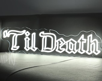 Enseigne Néon Til Death| Cadeau pour amoureux gothique | Décoration vieil anglais| Plaque de mariage personnalisée | Plaque de mariage gothique | Plaque de mariage Halloween | Cadeau couple