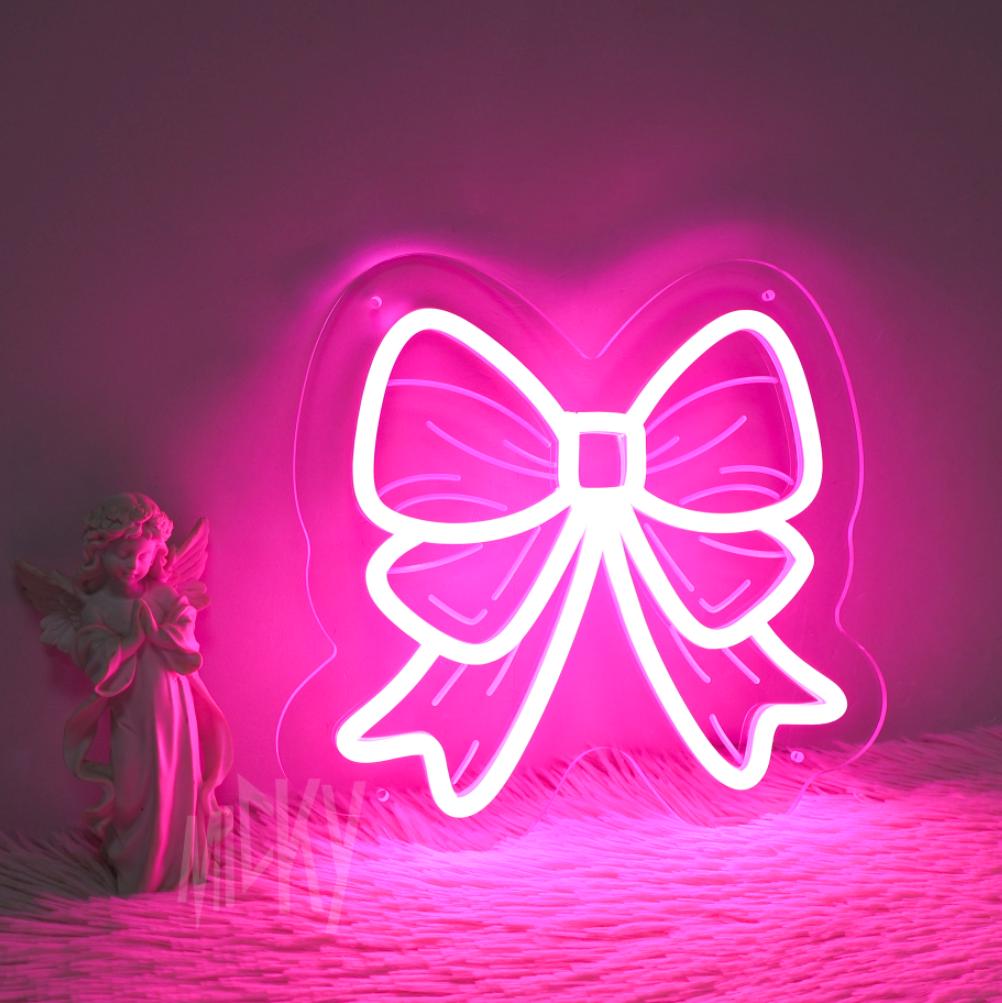 Pink Bow LED Neon Sign: Coquette Room Decor - Etsy