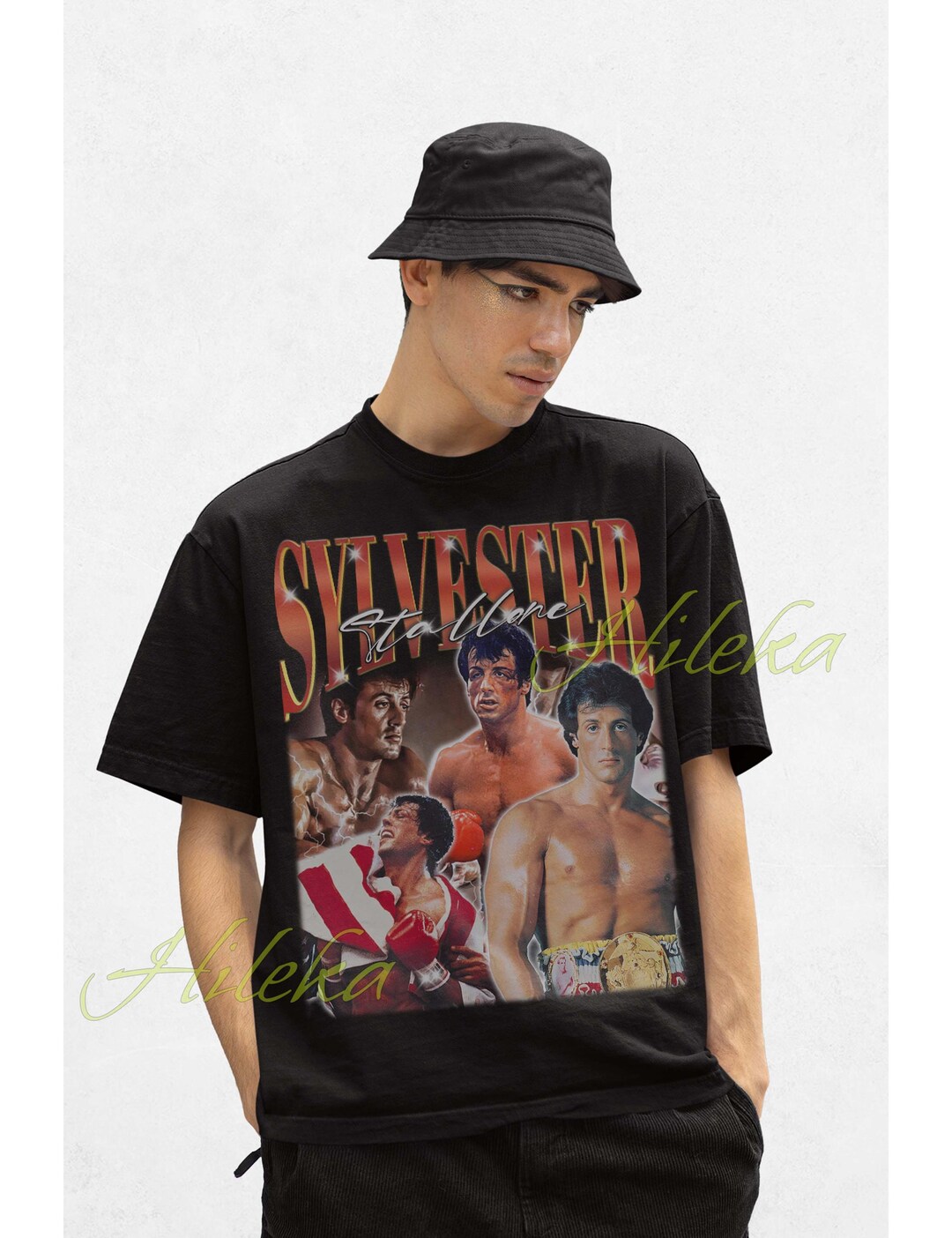 T-shirt Rocky Nera Con Sylvester Stallone, Taglie Grandi E Alte, Uomo, Cotone