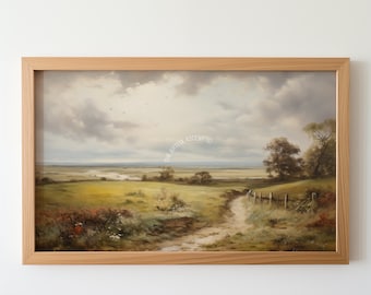 Afdrukbaar Nederlands veldlandschap olieverfschilderij, Landlandschapskunstprint, Prachtige muurkunst, Digitale Download