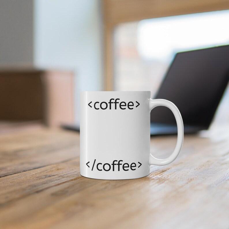 HTMLコーヒータグ付きセラミックマグカップ – プログラマーへのギフト (11オンス) 画像 4