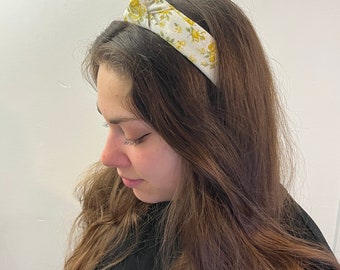 Eva - Headband in upcycled yellow floral cotton handmade in France - Unique product