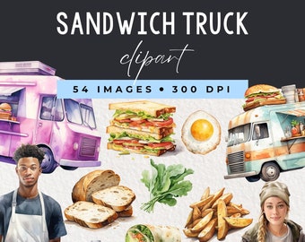 Sandwich Truck Clipart, akwarelowe grafiki Sandwich, wykorzystanie komercyjne