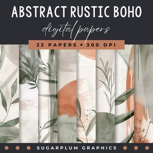 Abstract Rustic Boho Digital Paper Set 1, Chic Boho Backgrounds & Wallpapers, Boho Digital Papers, Printable Watercolor Scrapbook Paper