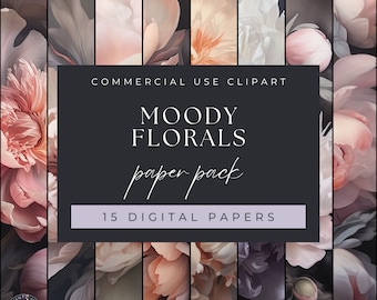 Moody Florals Digital Paper Pack, Floral Background Paper Pack