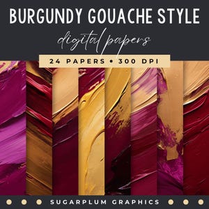 Pacchetto di carta digitale gouache bordeaux e oro, sfondi strutturati bordeaux per scrapbooking e uso commerciale
