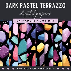 Dark Pastel Terrazzo Digital Paper Pack, Terrazzo Style Pattern Abstract Stones, Printable Backgrounds, Scrapbook Papers for Commercial Use