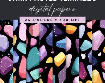 Dark Pastel Terrazzo Digital Paper Pack, Terrazzo Style Pattern Abstract Stones, Printable Backgrounds, Scrapbook Papers for Commercial Use