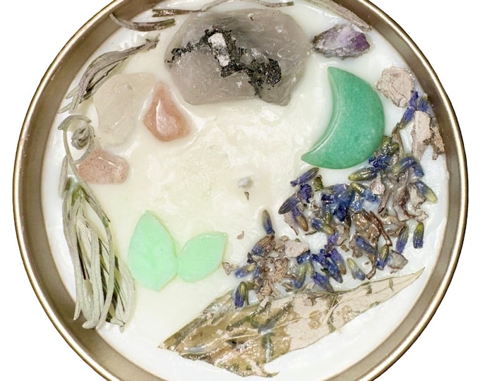 8oz Moon SPIRIT Candle - essential oils, crystals, herbs and flowers carefully picked to bring you spiritual connection!