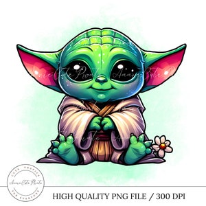 Süße Baby Yoda Clipart - Transparente Schneidedatei, druckbare Datei - Aquarell Digital Style Clipart - Druckfertig - Star Wars Cut File