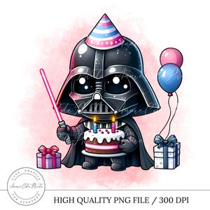 Süße Darth Vader Superhelden-Geburtstags-Cliparts – digitale Cartoon-Figur – Geburtstagsgeschenk – druckbare Aufkleber, Luftballons – fertig zum Drucken