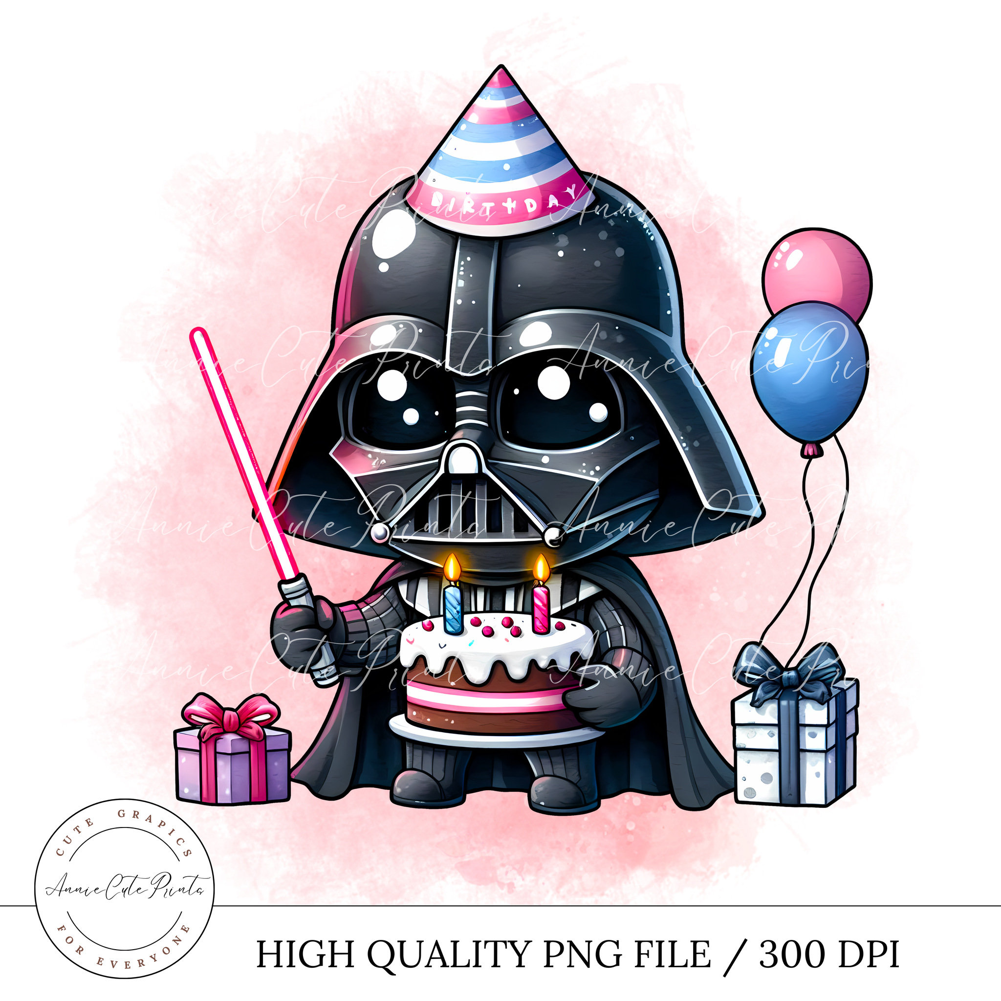 Cute Darth Vader Superhero Birthday Clipart - Digital Cartoon Character - Birthday Gift - Printable Stickers, Balloons - Ready to Print