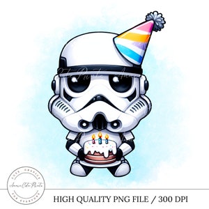 Schattige Stormtrooper superheld verjaardag clipart-digitale stripfiguur-verjaardagscadeau-afdrukbare stickers, ballonnen-klaar om af te drukken