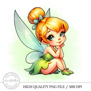 Cute Princess Tinkerbell PNG Clipart - Transparent Background - Digital Instant Download - Commercial Use - Watercolor Lovely Style Clipart