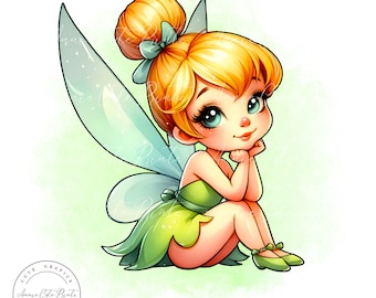 Cute Princess Tinkerbell PNG Clipart - Transparent Background - Digital Instant Download - Commercial Use - Watercolor Lovely Style Clipart