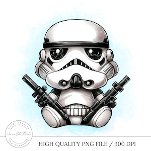 Lindo Stormtrooper Clipart - Archivo de corte transparente, archivo imprimible - Imágenes prediseñadas de estilo digital de acuarela - Listo para imprimir, archivo de corte de Star Wars