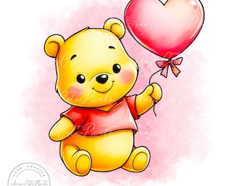 Winnie The Pooh PNG Clipart - Transparent Background - Digital Instant Download - Commercial Use - Watercolor Style Clipart - Pooh Bear