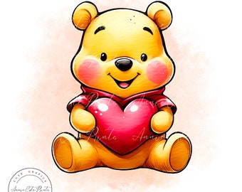 Winnie The Pooh PNG Clipart - Transparent Background - Digital Instant Download - Commercial Use - Watercolor Style Clipart - Pooh Bear