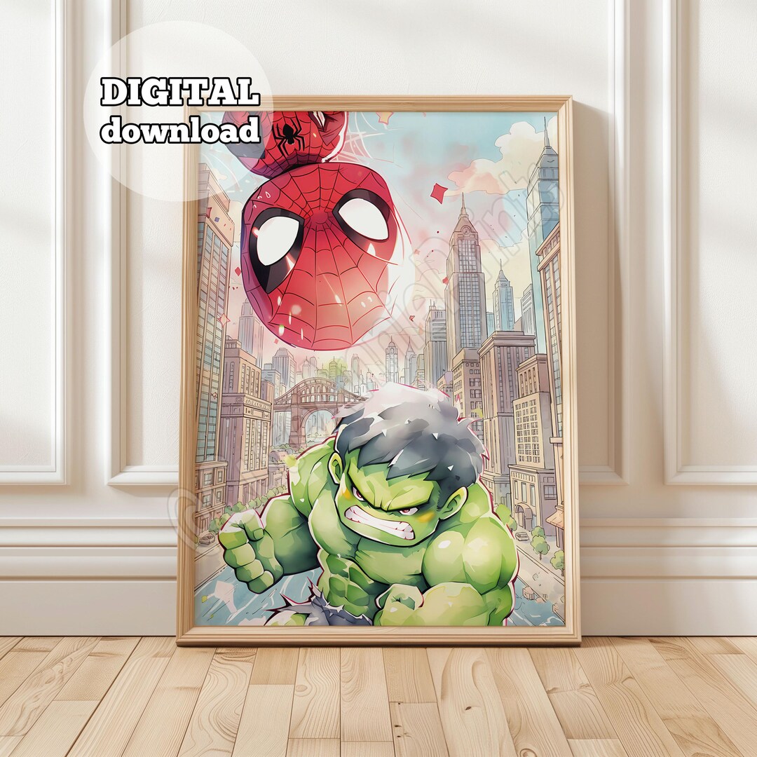 Superhero Print for Boys, Spider and Strong Superhero Poster, Colorful ...